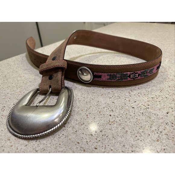 Beautiful Tony Lama Beaded Genuine Leather Belt, Big Buckle, 30, RARE! main image 6
